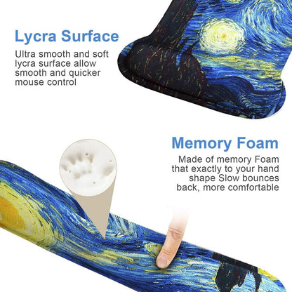 Mouse Pad with Wrist Support and Keyboard Wrist Rest Pad Set,Ergonomic Mouse Pads for Computers Laptop,Non-Slip Comfortable Mousepad W/Raised Memory Foam for Easy Typing & Pain Relief (Starry Night)