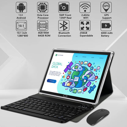 Android 13 Tablet 10 Inch Tablet with Keyboard Wireless Mouse Stylus,4G Phone Tablet,Octa Core Processor 1280X800 IPS Tablet/4Gb RAM 64GB ROM/13MP+5MP Camera Bluetooth Wifi Tablet,2024 Latest Tablet