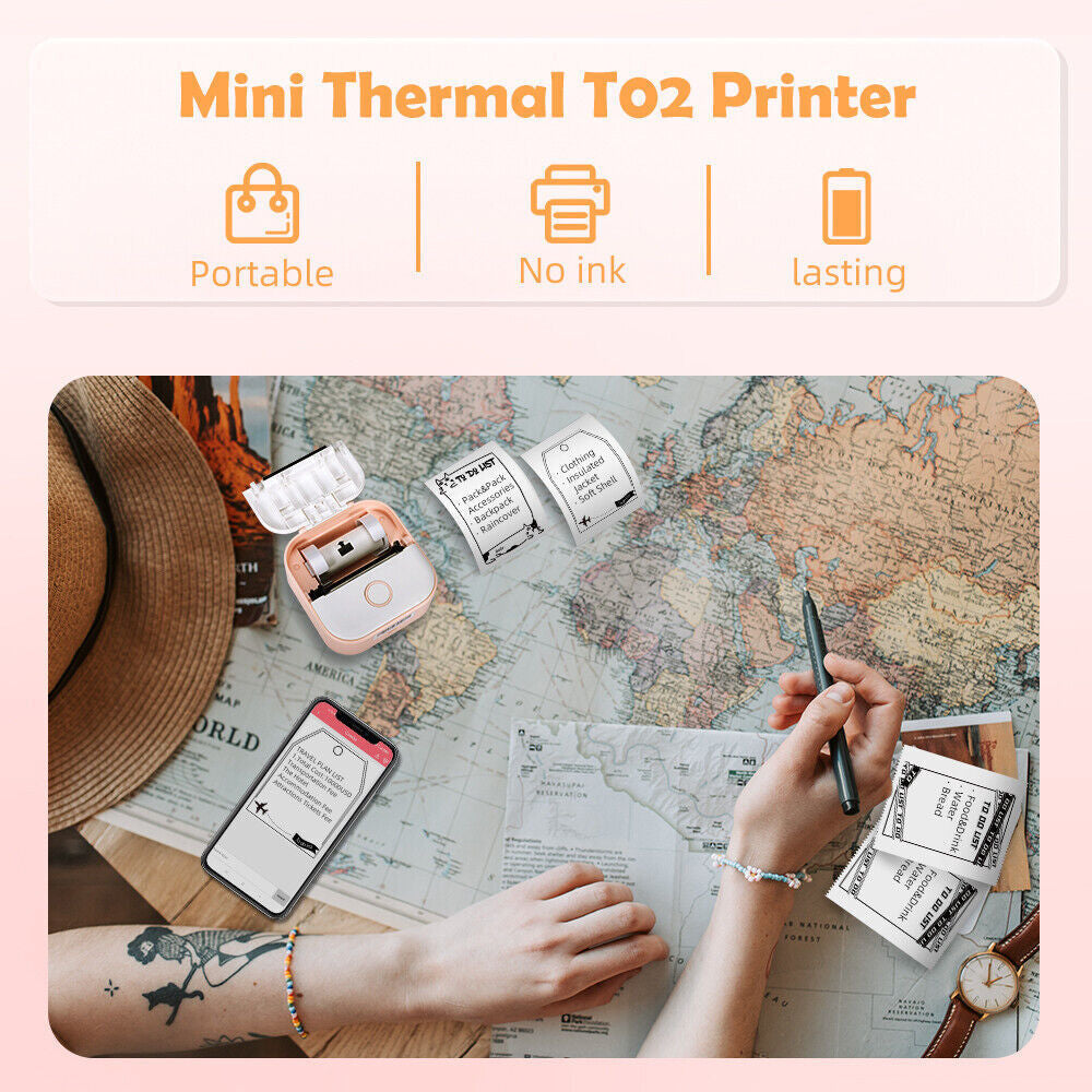 Phomemo T02 Portable Pocket Mini Thermal Printer Photo Label Sticker Bluetooth